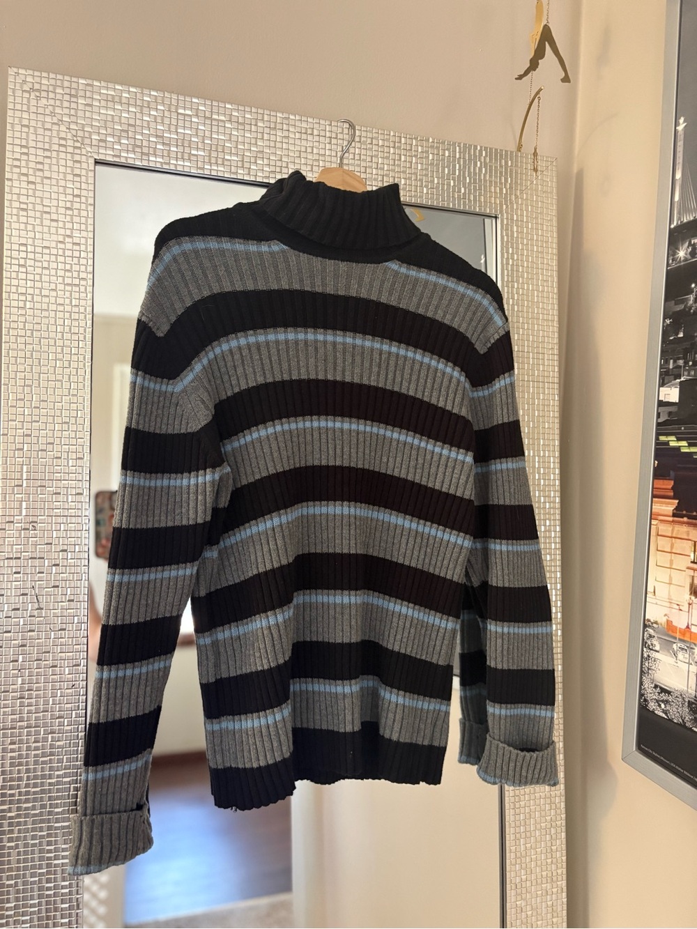 Gap Ribbed Turtleneck Sweater in Gray/blue and Black Stripes